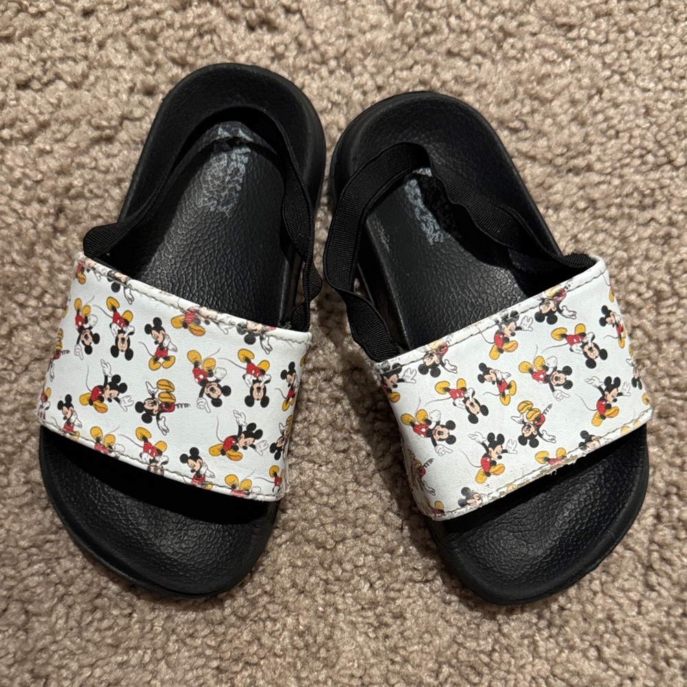 Disney Kids Slide Sandals - Black and White with Mickey Design